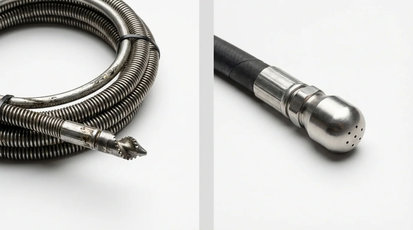 Drain snake cable and hydro jetting nozzle used for drain cleaning in Gunnison, UT