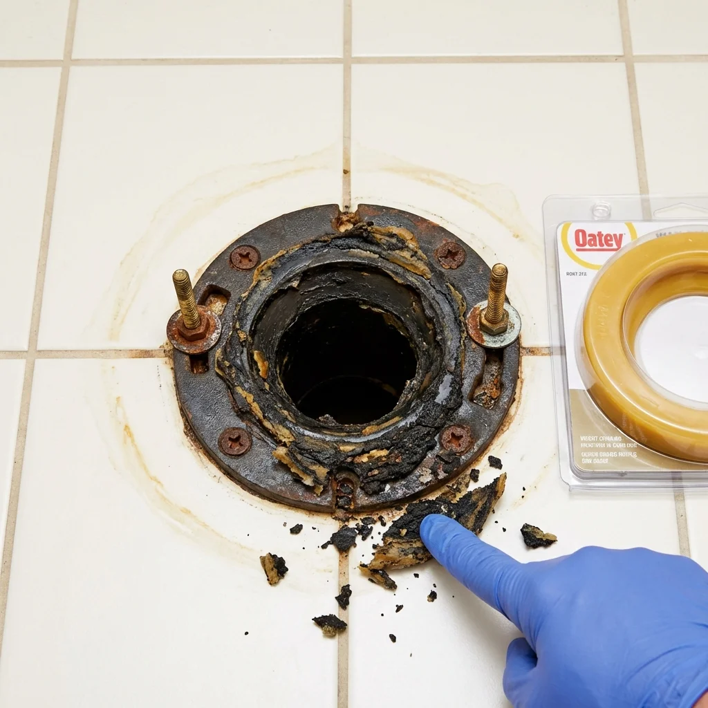 Failed wax ring showing water seepage at the base of a toilet in a Gunnison, UT home